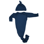 Three Little Tots Navy Blue Knotted Newborn Baby Gown - 