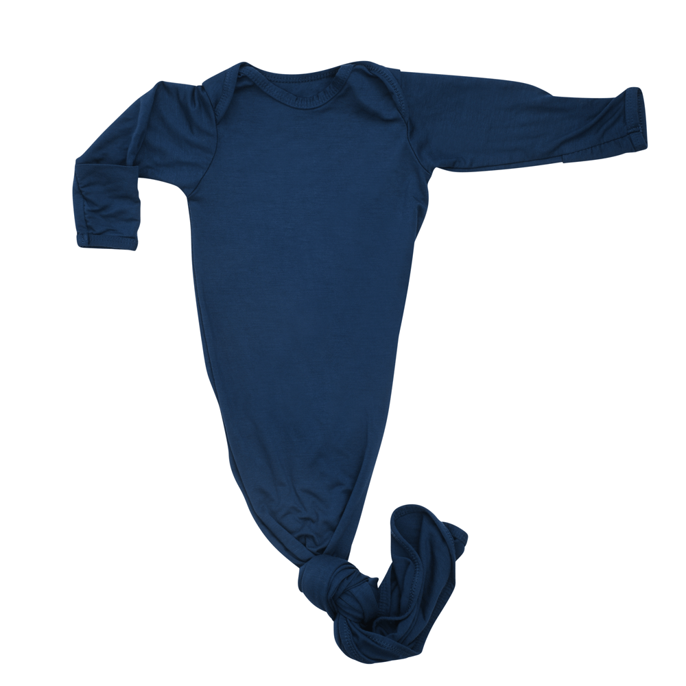 Three Little Tots Navy Blue Knotted Newborn Baby Gown - 