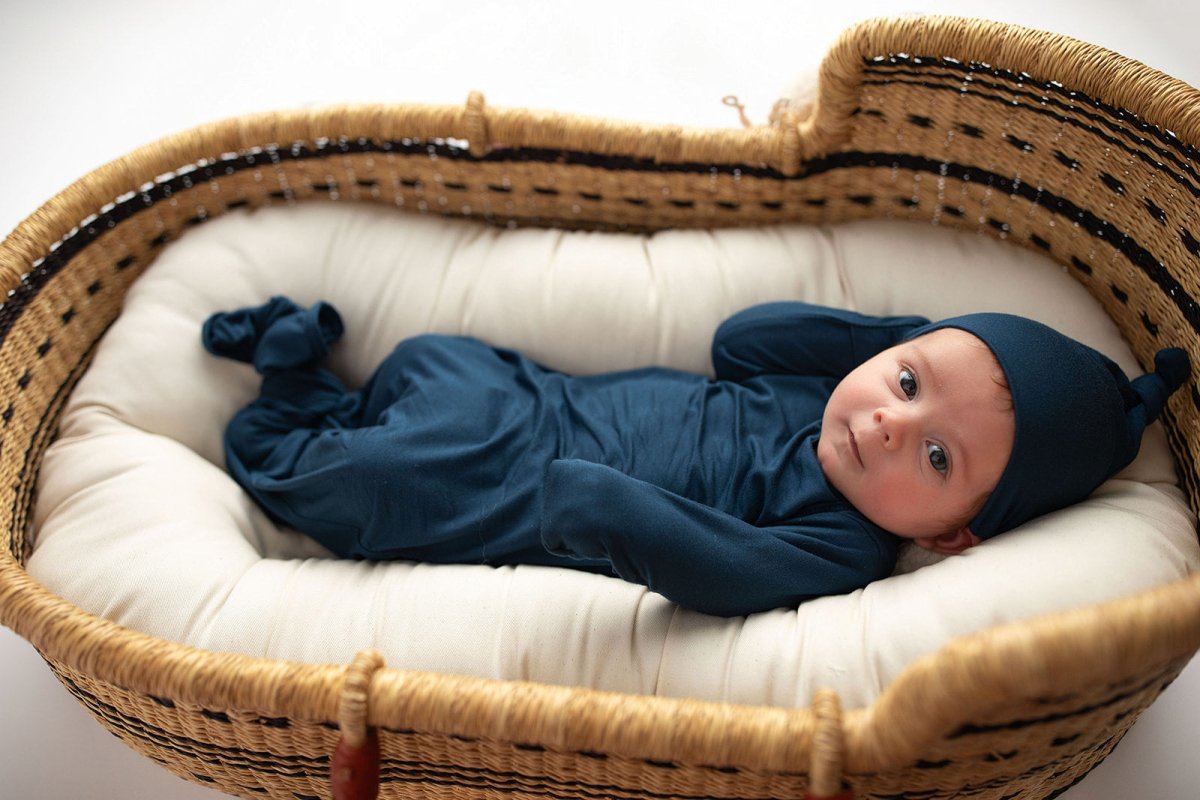 Three Little Tots Navy Blue Knotted Newborn Baby Gown - 