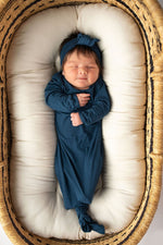 Three Little Tots Navy Blue Knotted Newborn Baby Gown - 