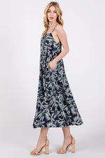 PinkBlush Navy Blue Leaf Print Square Neck Tiered Midi Dress - 