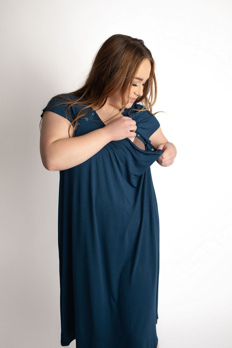 Three Little Tots Navy Blue Mommy Labor and Delivery Nursing Hospital Gown - 