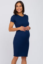 PinkBlush Navy Blue Ribbed Fitted Maternity DressEveretts Place