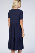 PinkBlush Navy Blue Ribbed Tiered Dress - 