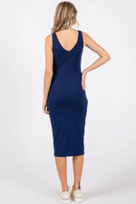PinkBlush Navy Blue Sleeveless Ribbed Knit Fitted Dress - 
