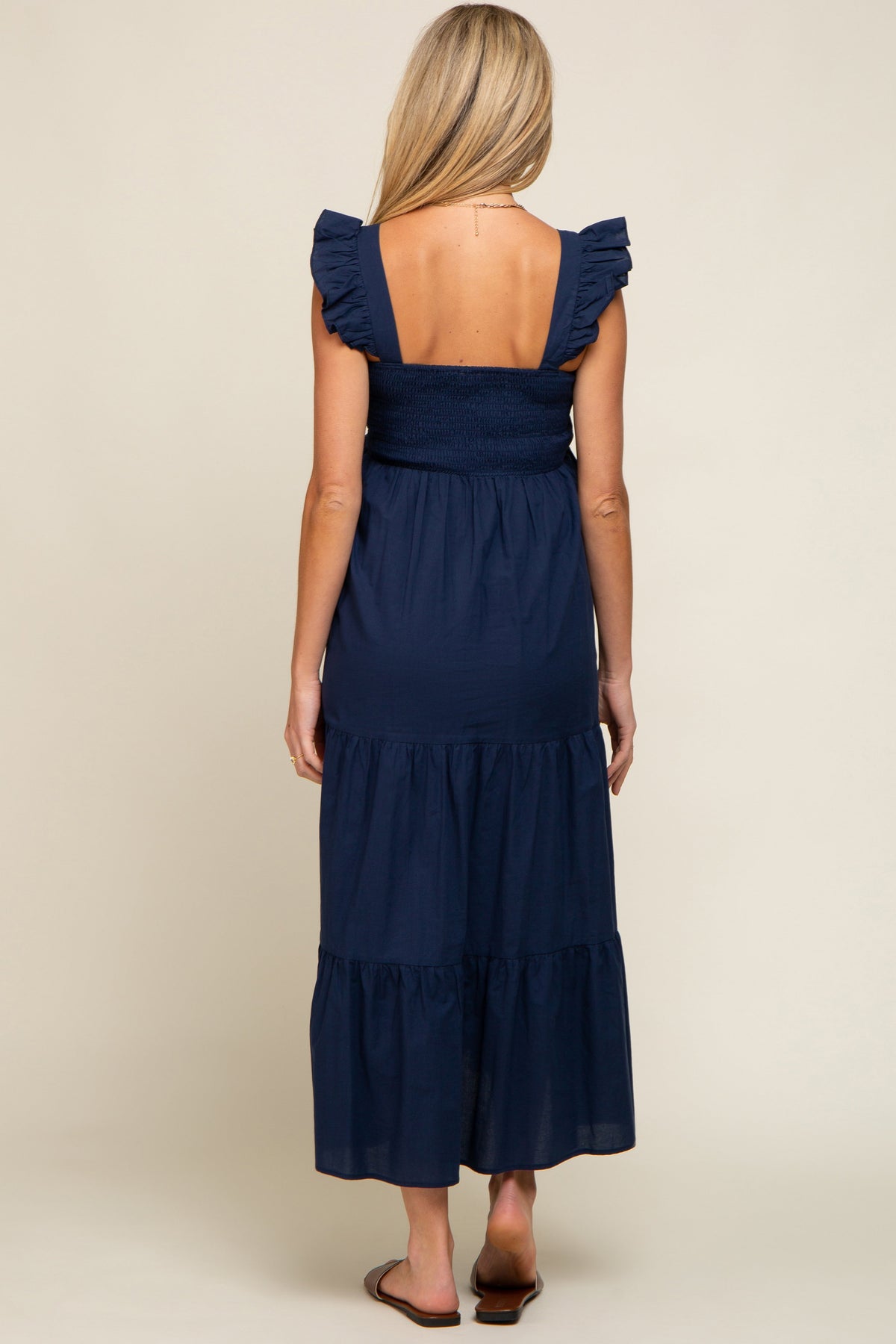 PinkBlush Navy Blue Sleeveless Tiered Maternity Maxi Dress Everetts Place