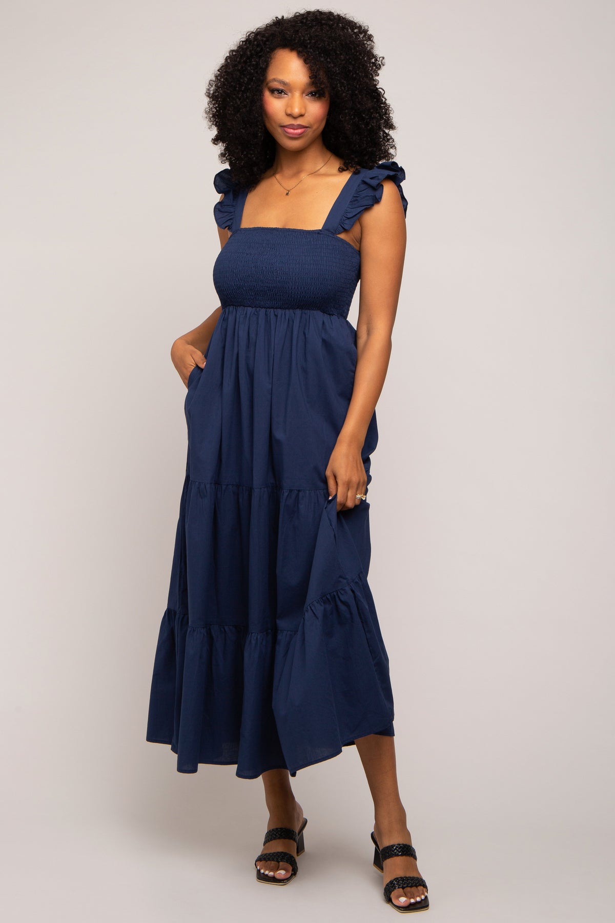 PinkBlush Navy Blue Sleeveless Tiered Maternity Maxi Dress Everetts Place