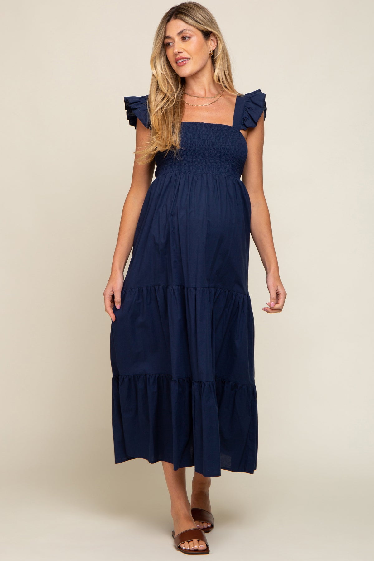 PinkBlush Navy Blue Sleeveless Tiered Maternity Maxi Dress Everetts Place