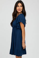 PinkBlush Navy Blue Smocked Front Ruffle Hem Dress - 