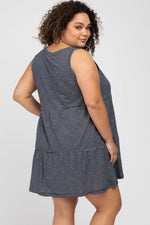 PinkBlush Stylish Navy Blue Striped Sleeveless Tiered Maternity Dress for Plus Size Moms - Apparel & Accessories > Clothing > Maternity Clothing > Maternity Dresses Apparel & Accessories > Clothing > Dresses