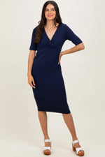 PinkBlush Navy Blue Wrap Top Maternity Midi Dress - 
