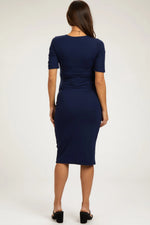 PinkBlush Navy Blue Wrap Top Maternity Midi Dress - 