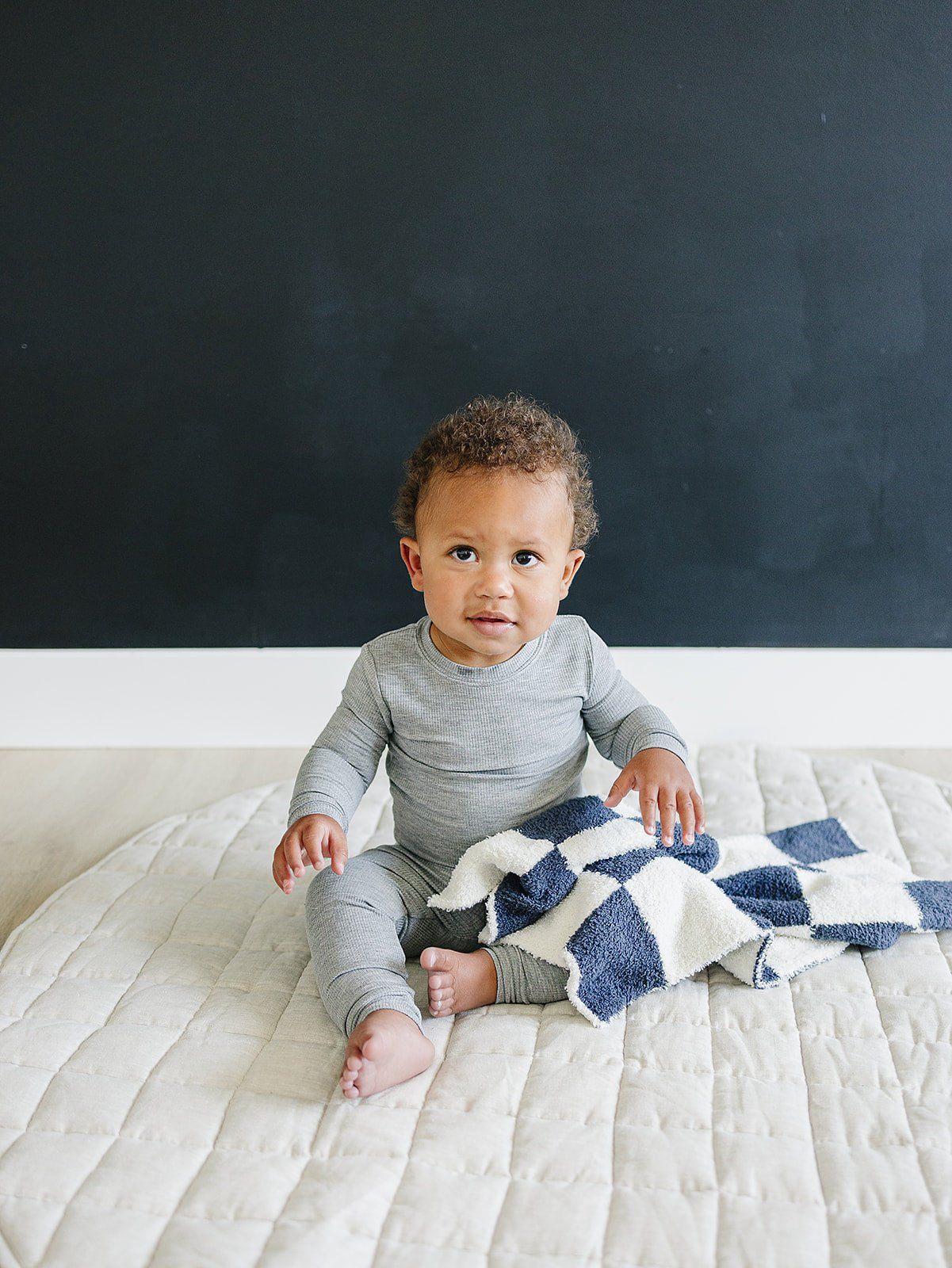 Mebie Baby Navy Checkered Plush Baby and Toddler Swaddling Blanket - 