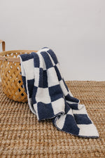 Mebie Baby Navy Checkered Plush Baby and Toddler Swaddling Blanket - 