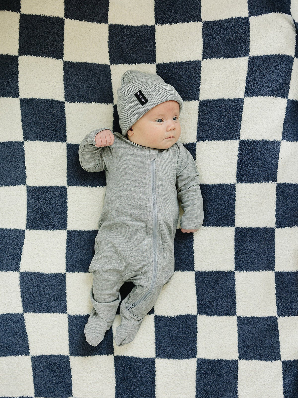 Mebie Baby Navy Checkered Plush Baby and Toddler Swaddling Blanket - 