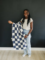 Mebie Baby Navy Checkered Plush Baby and Toddler Swaddling Blanket - 