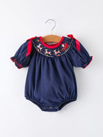 Rylee Faith Designs Navy Christmas Baby Girls Romper With Santa Sleigh Design - 