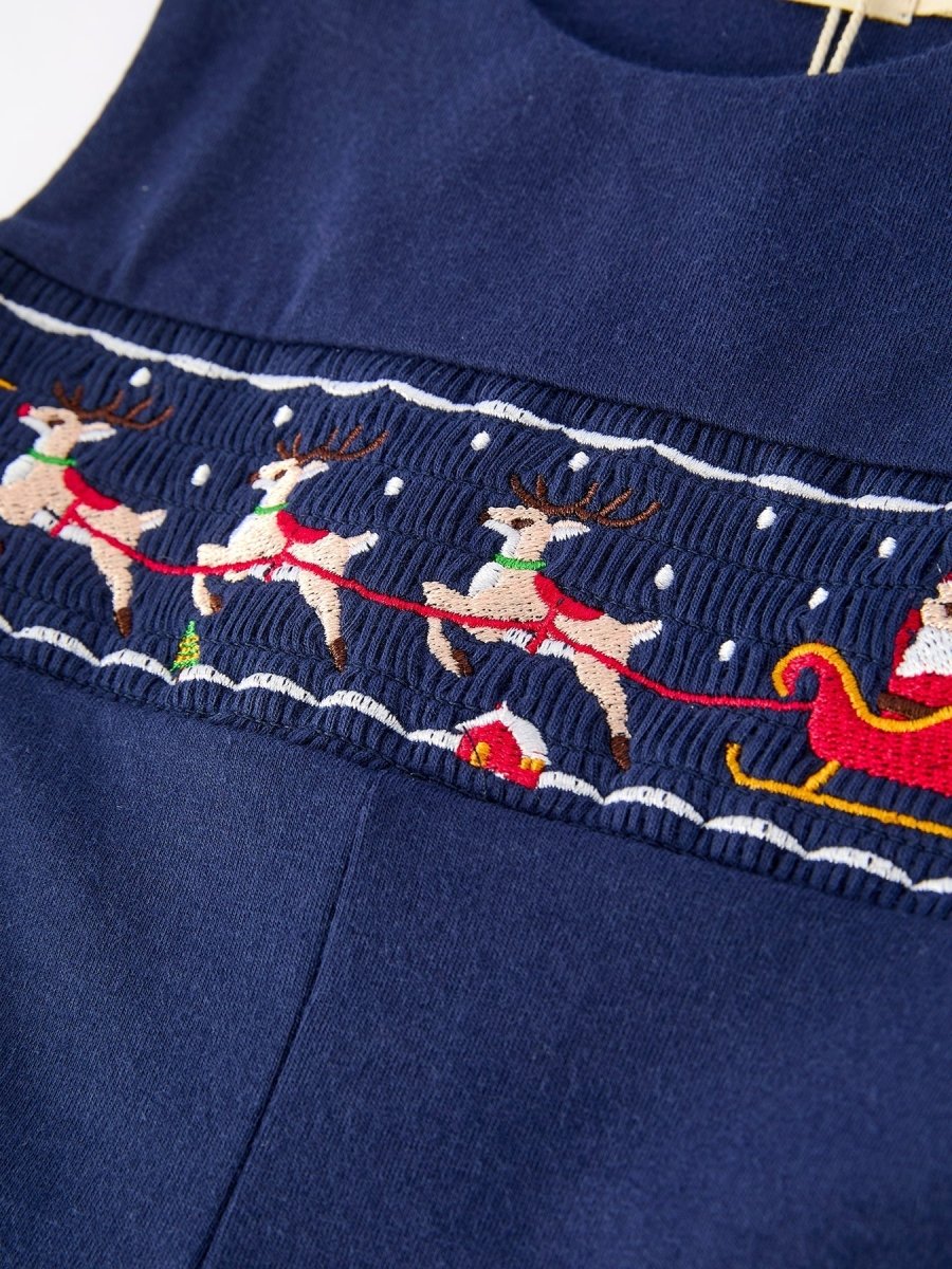 Rylee Faith Designs Navy Christmas Santa Sleigh Baby Romper for Boys Cozy - Everetts Place Boutique - 