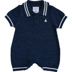 Mebie Baby Navy Collared Embroidered Sailboat Knit Short Romper For Babies - 