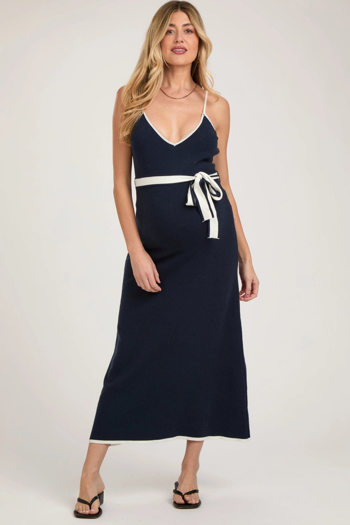 Navy Contrast Piping Maternity Midi Dress - One-piece garment, Dress, Fashion, Day Dress, Formal wear | Everetts Place