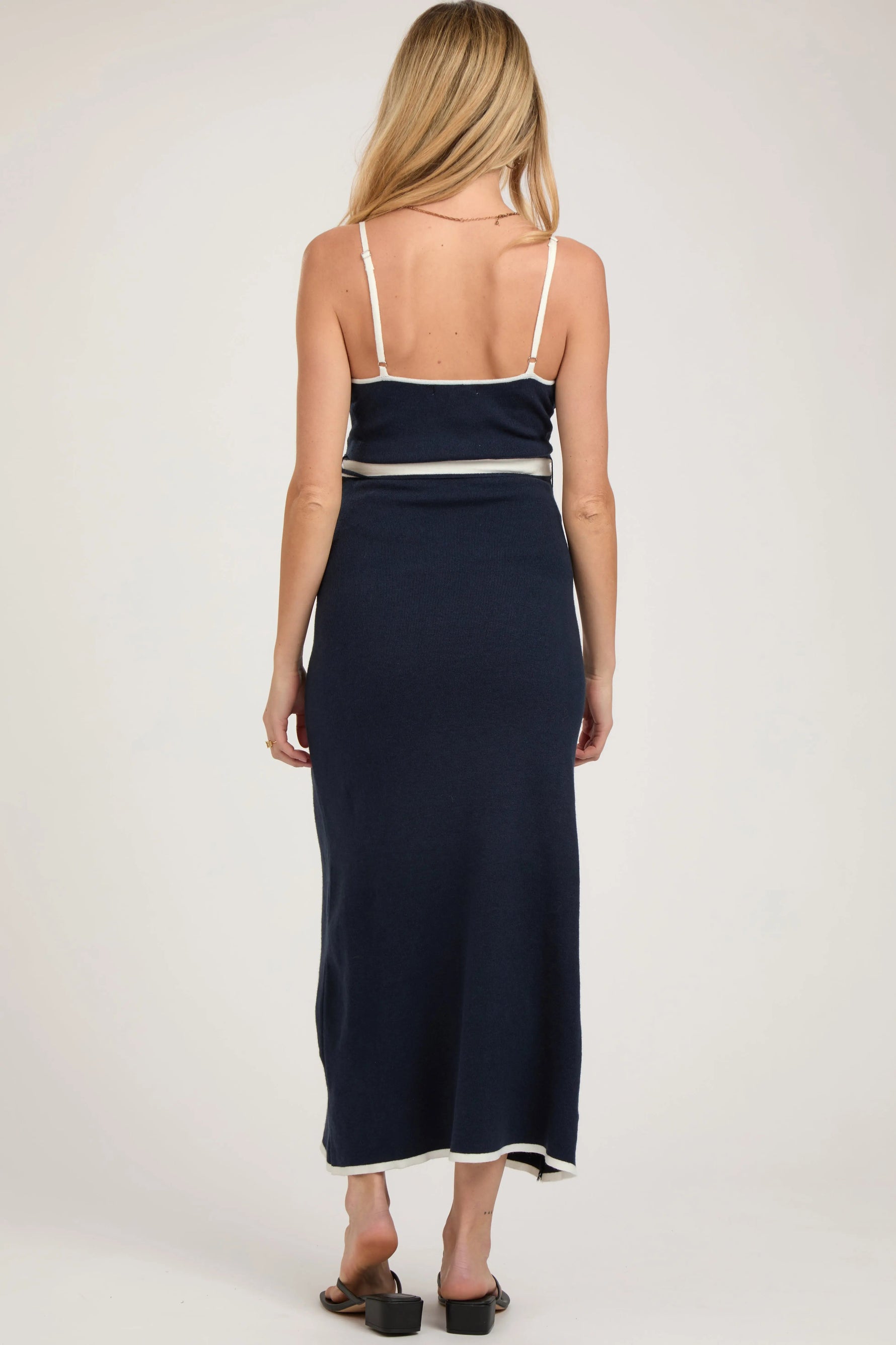 PinkBlush Navy Contrast Piping Maternity Midi Dress - 