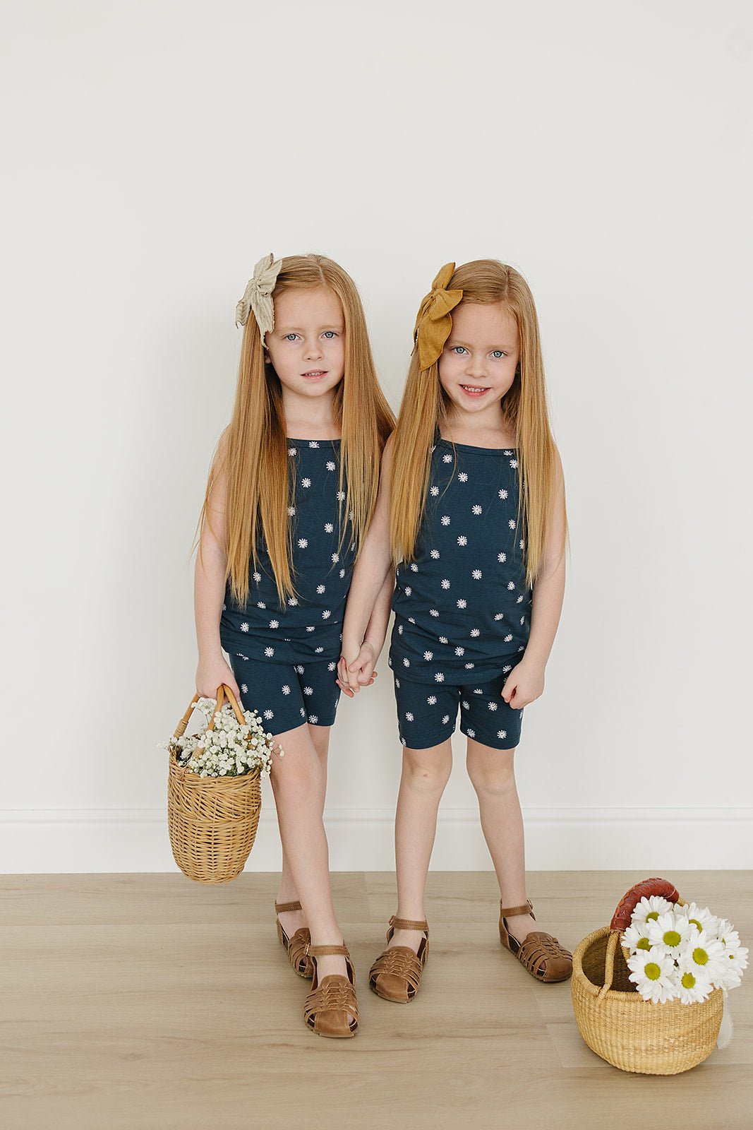 Mebie Baby Navy Daisies Tank + Biker Short Set - 