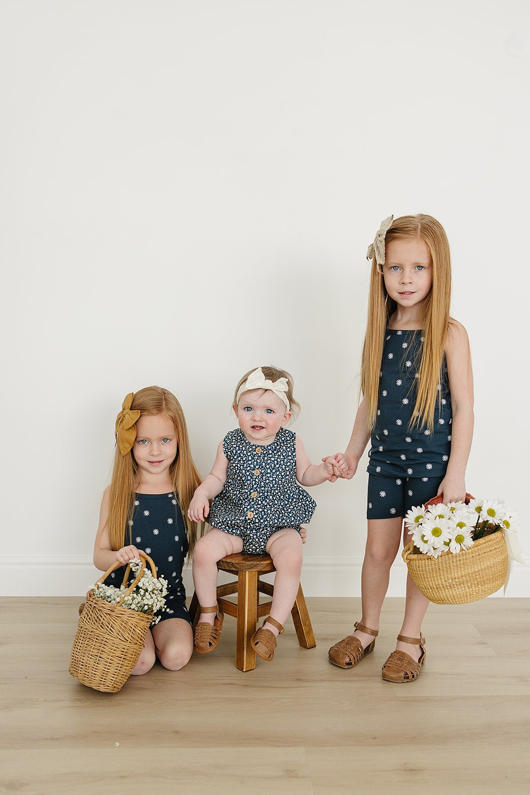 Mebie Baby Navy Daisies Tank + Biker Short Set - 