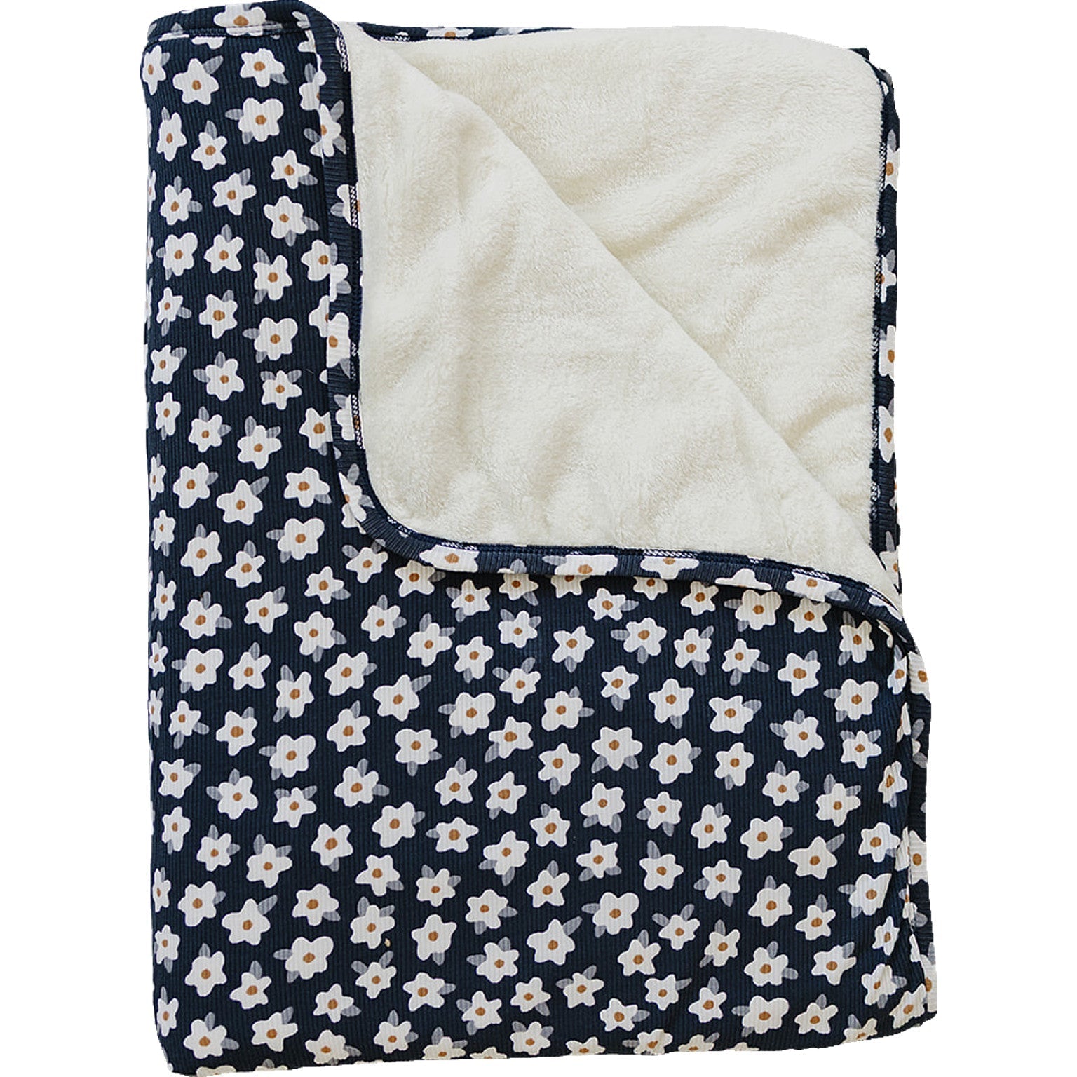 Mebie Baby Navy Daisy Bamboo Fleece Quilt For Baby Nursery Floral Bedding - 