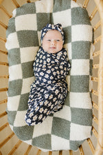 Mebie Baby Navy Daisy Bamboo Stretch Swaddle for Babies by Mebie Baby - 