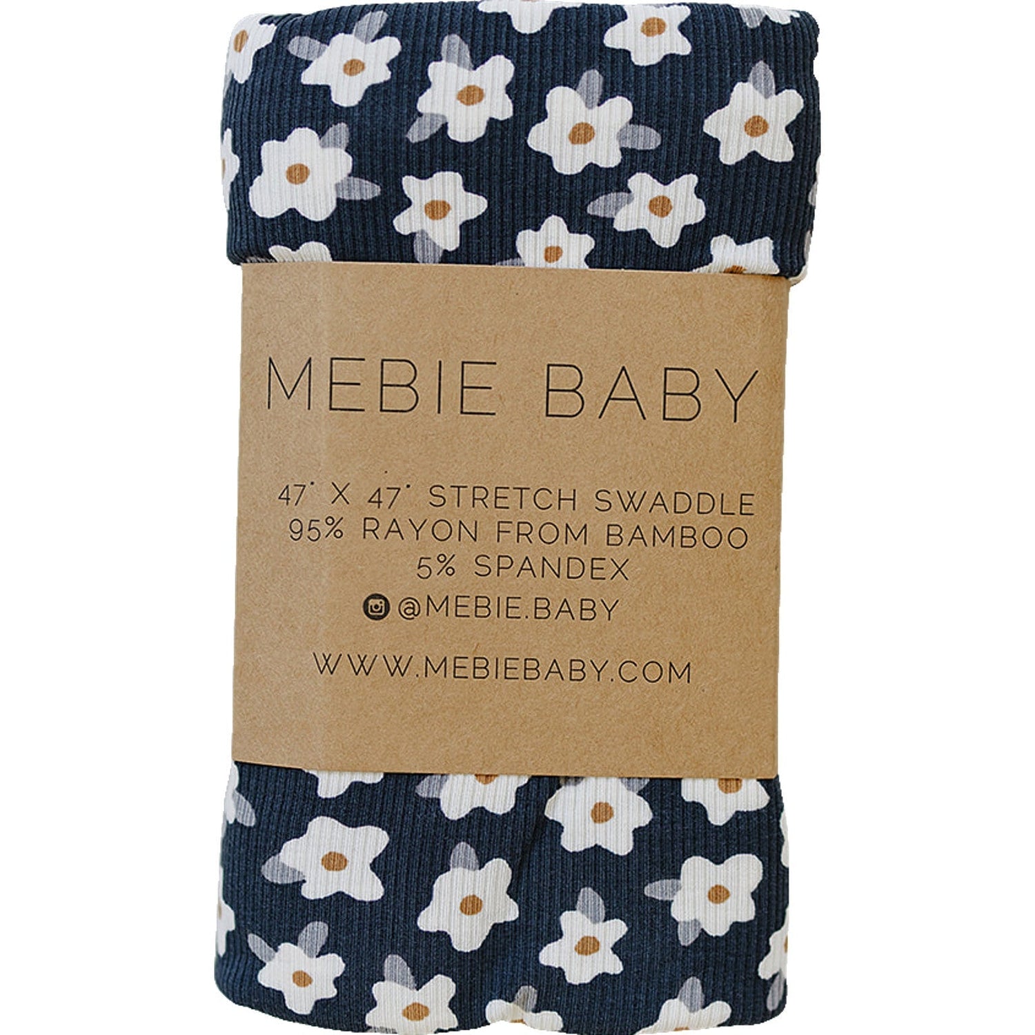 Mebie Baby Navy Daisy Bamboo Stretch Swaddle for Babies by Mebie Baby - 