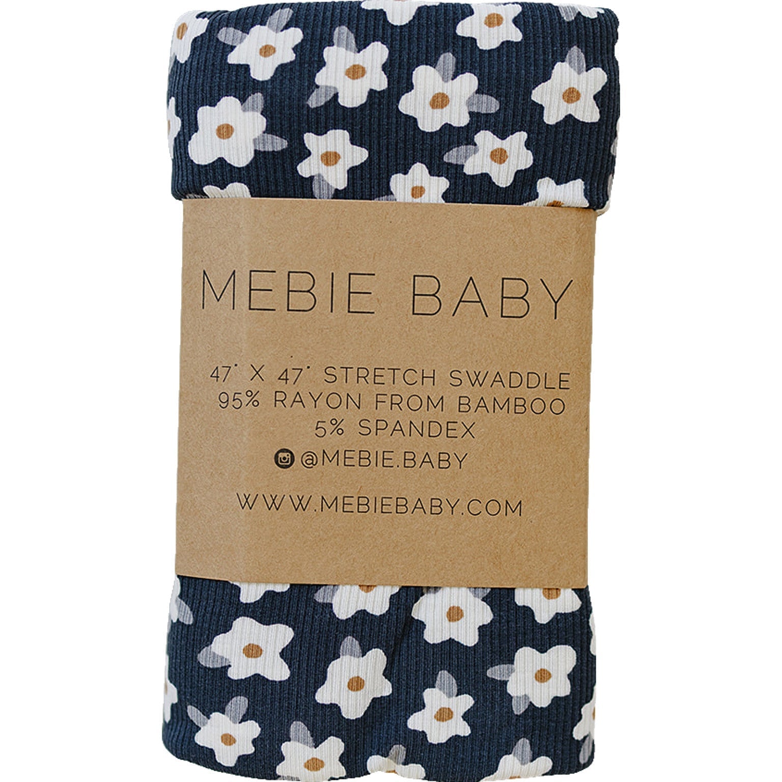 Mebie Baby Navy Daisy Bamboo Stretch Swaddle for Babies by Mebie Baby - 