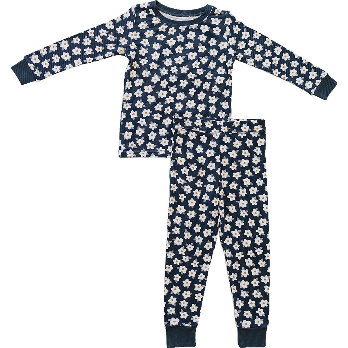 Mebie Baby Navy Daisy Ribbed Bamboo Cozy Sleepwear Set For Babies And Toddlers - 