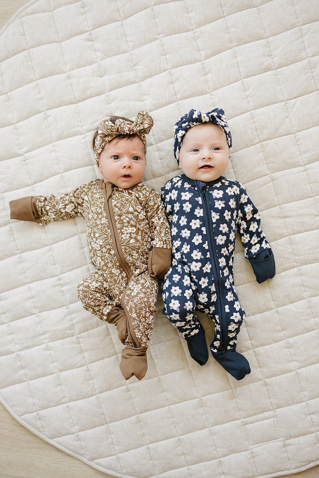 Mebie Baby Navy Daisy Ribbed Bamboo Zipper - 