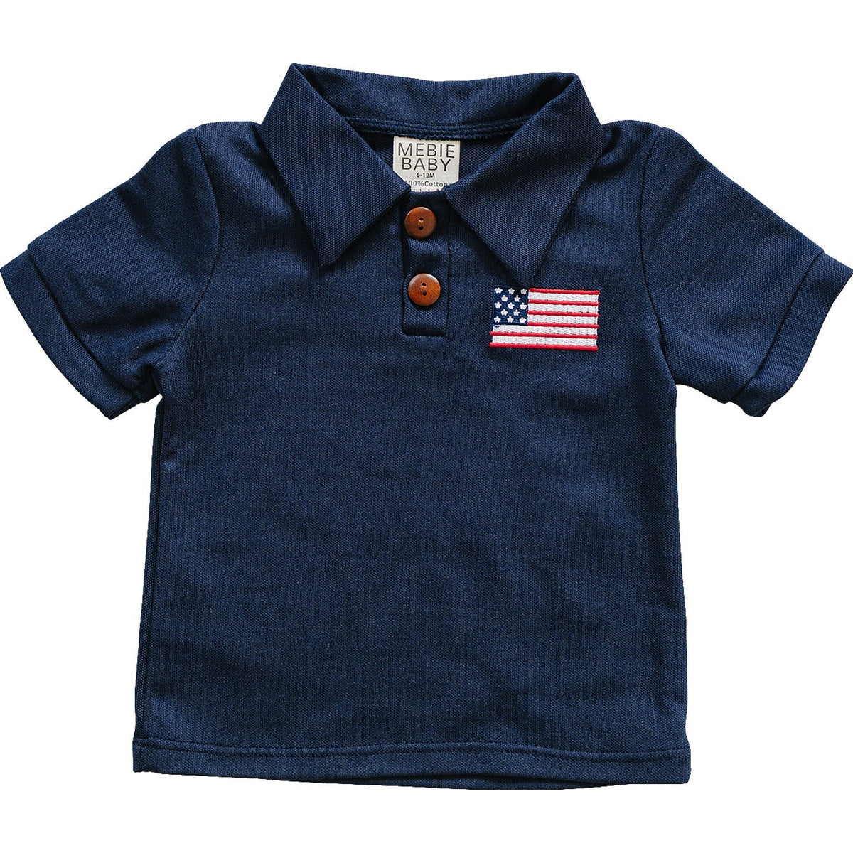 Navy Flag Polo - Sleeve, Collar, Textile, Polo shirt, Button | Everetts Place