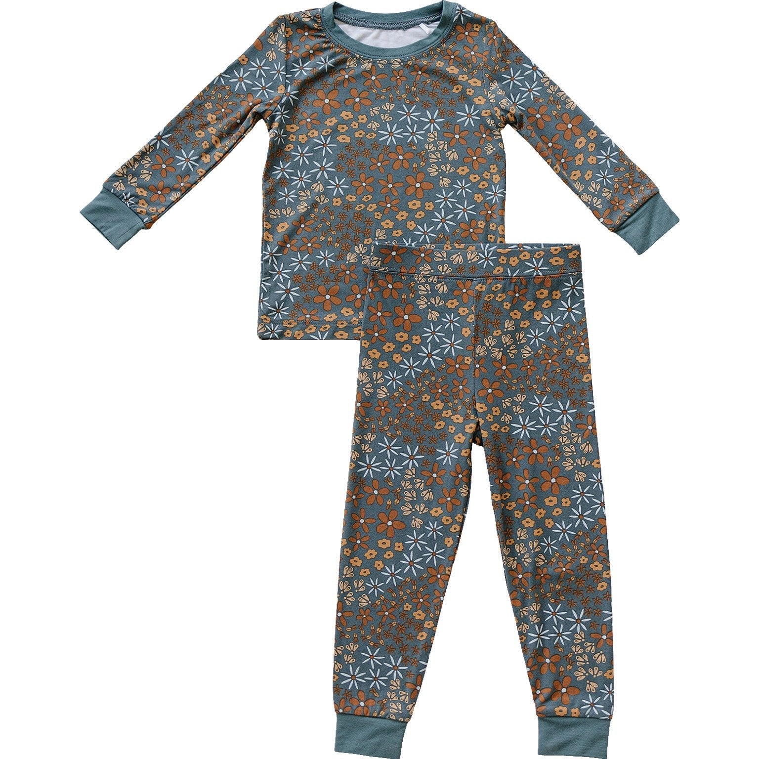 Mebie Baby Navy Floral Bamboo Cozy Sleep Set For Babies And Toddlers 6 Months To 5 Years - 