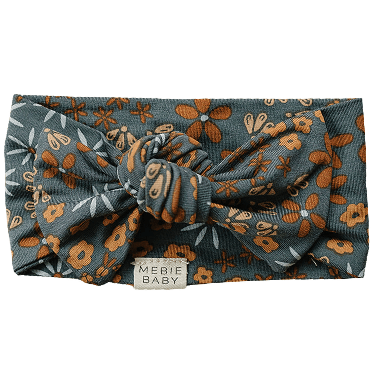 Mebie Baby Navy Floral Bamboo Head Wrap For Babies Soft Stretchy Comfort - 