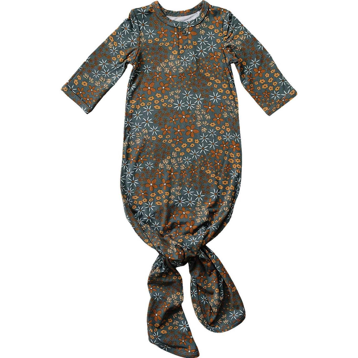 Navy Floral Bamboo Knot Gown - Textile, One-piece garment, Baby & Toddler Clothing, Pattern, Day Dress | Everetts Place