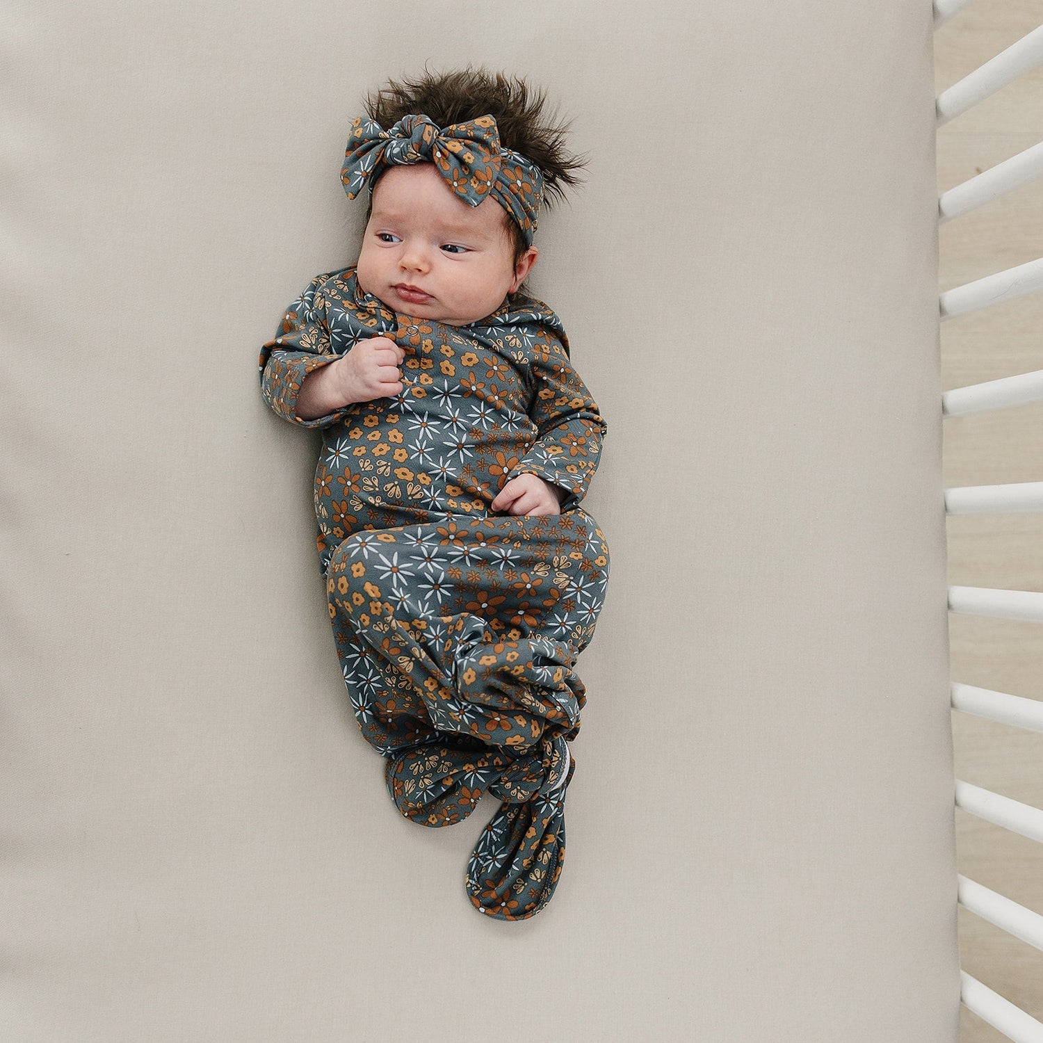 Mebie Baby Navy Floral Bamboo Knot Gown - 