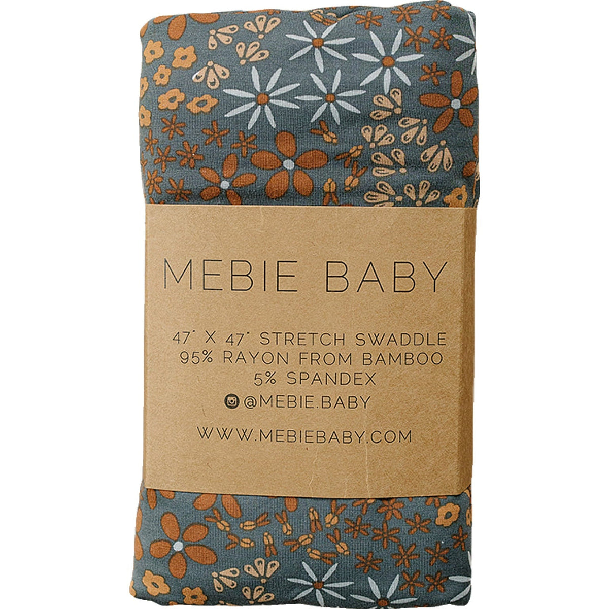 Mebie Baby Navy Floral Bamboo Stretch Swaddle - 