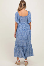 Navy Floral Button Front Maternity Midi Dress PinkBlush 