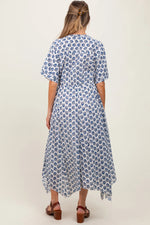 PinkBlush Navy Floral Deep V - Neck Handkerchief Hem Maternity Maxi Dress - 