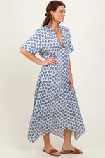PinkBlush Navy Floral Deep V - Neck Handkerchief Hem Maxi Dress - 