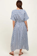 PinkBlush Navy Floral Deep V - Neck Handkerchief Hem Maxi Dress - 