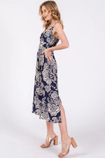 PinkBlush Navy Floral Front Twist Midi Dress - 