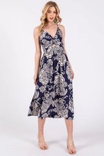 Navy Floral Front Twist Midi Dress - Dress, Day Dress, Waist, Fashion design, One-piece garment | Everetts Place
