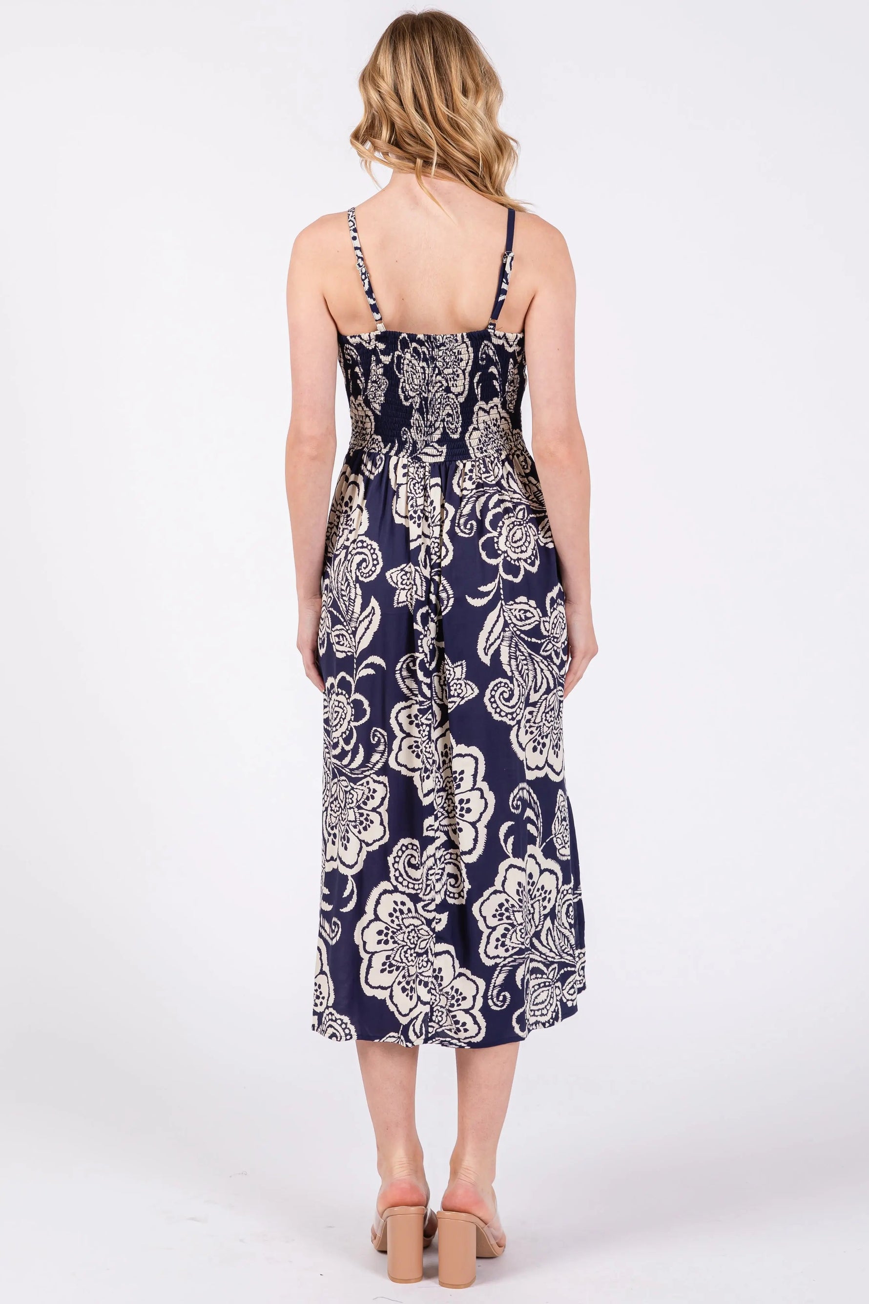 PinkBlush Navy Floral Front Twist Midi Dress - 