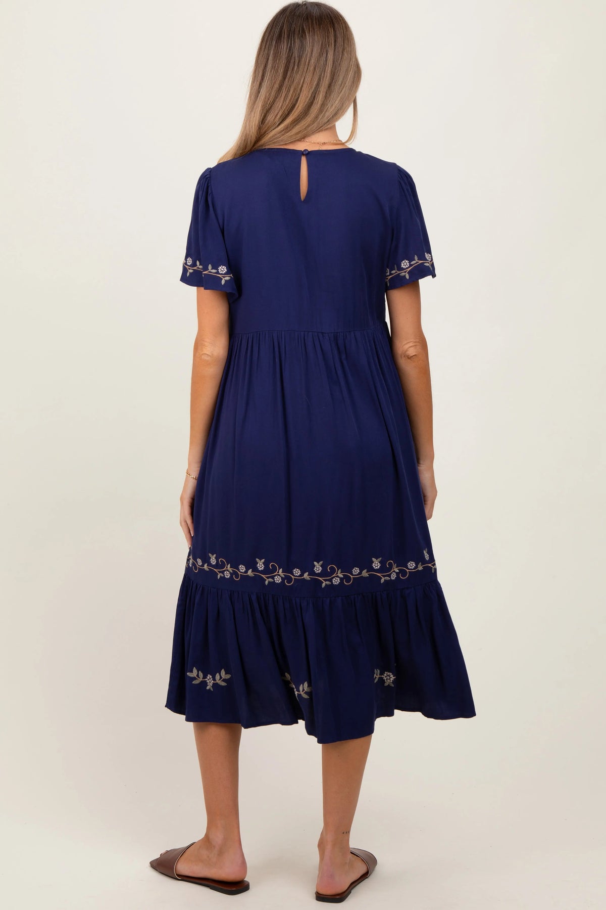 PinkBlush Navy Floral Lace Maternity Midi Dress - 