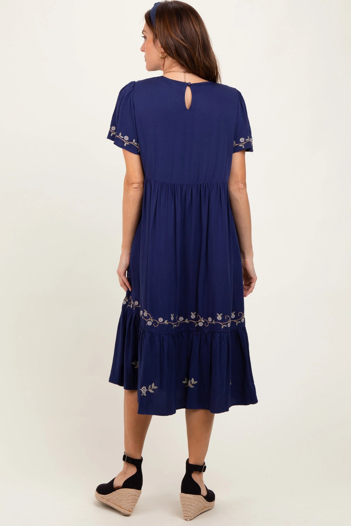 PinkBlush Navy Floral Lace Midi Dress - 