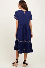 PinkBlush Navy Floral Lace Midi Dress - 