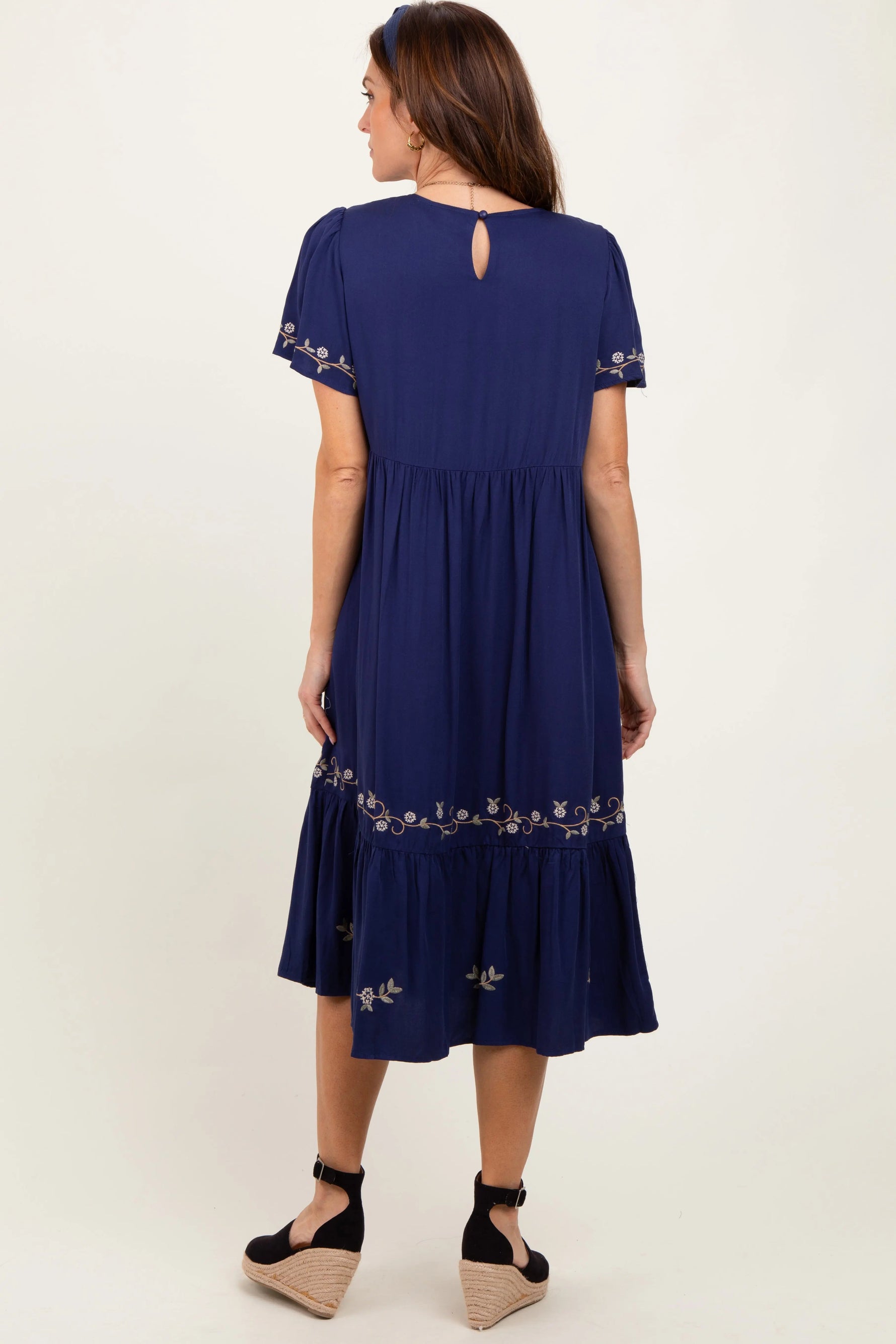 PinkBlush Navy Floral Lace Midi Dress - 